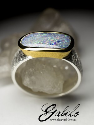 Silver ring with boulder opal