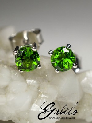 Silver earrings pouches with chrome diopside