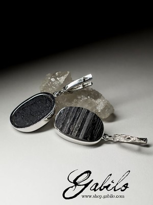 Schorl Black Tourmaline Silver Earrings