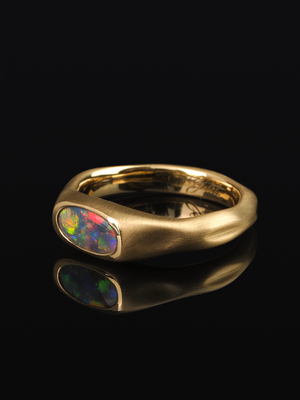 Black Australian Opal gold ring