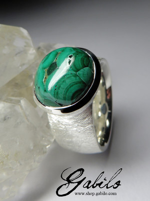 Large silver ring with Ural malachite