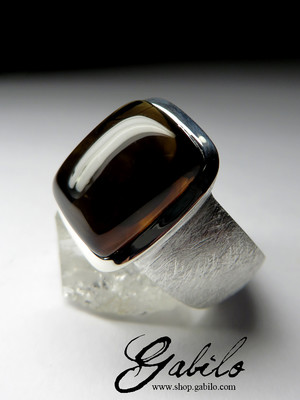 Large silver ring with morion