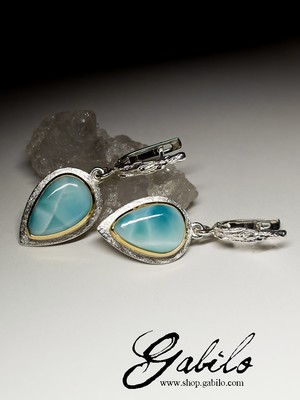Silver earrings with a larimar