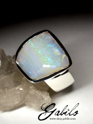 Large silver ring with opal