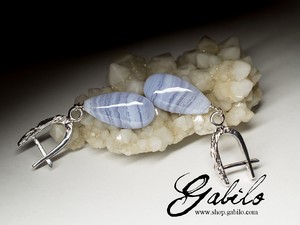 Blue Lace Agate Silver Earrings