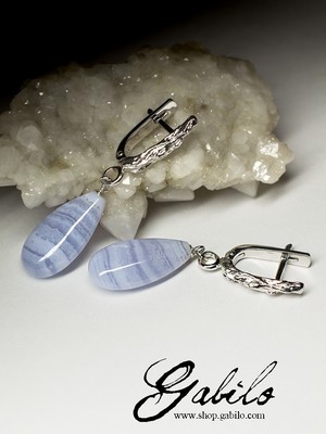 Blue Lace Agate Silver Earrings