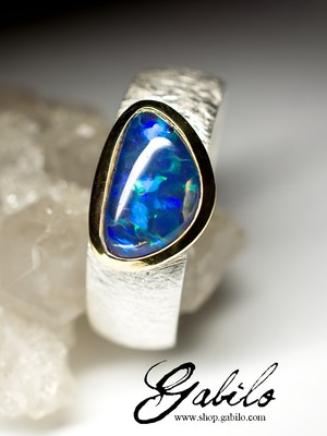 Silver ring with black opal