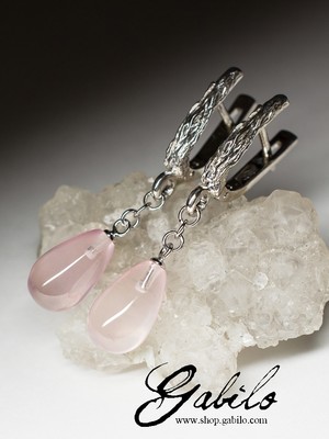 Silver earrings with pink quartz