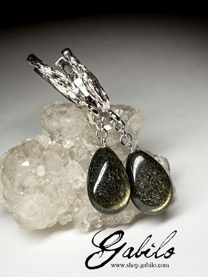 Silver Earrings with Obsidian