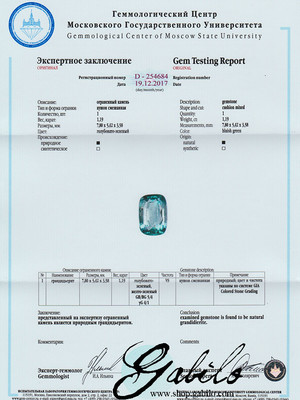 Grandidierite cushion cut 1.19 ct with gem testing report MSU