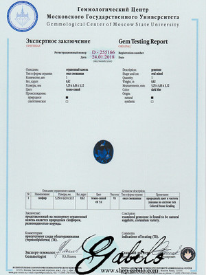 Dark blue sapphire oval cut 0.62 ct with gem testing report MSU