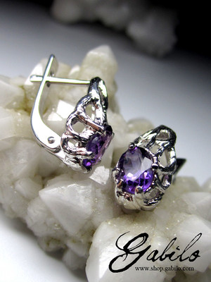Amethyst Silver Earrings with gem report MSU