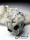 Aquamarine and black tourmaline crystals silver pendant
