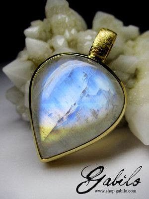 Moonstone 14K gold plated silver pendant