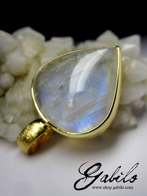 Moonstone 14K gold plated silver pendant