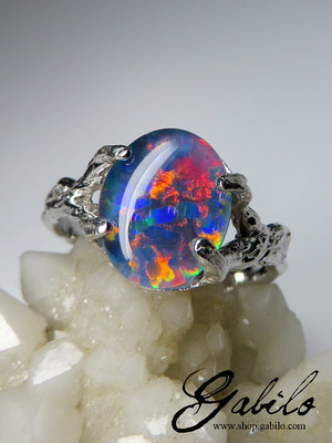 Triplet Opal Silver Ring