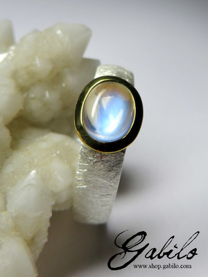 Moonstone Silver Ring with Gem Report MSU