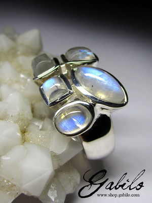 Moonstones silver ring