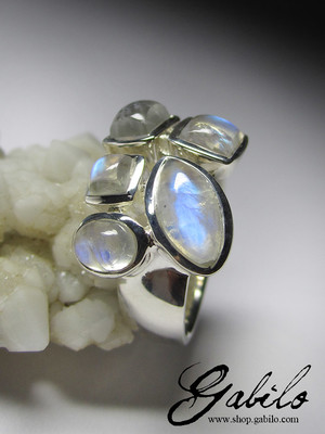 Moonstones silver ring