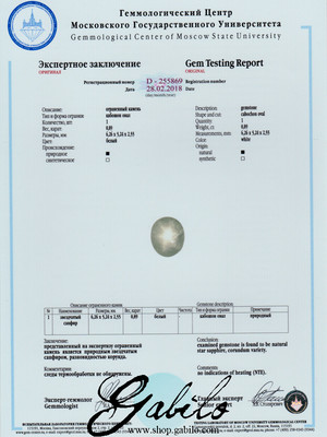 White Sapphire Cabochon 0.89 ct with Gem Report MSU