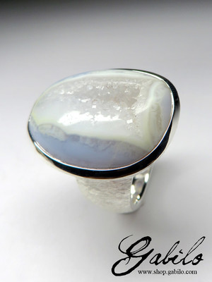 Big blue lace agate silver ring