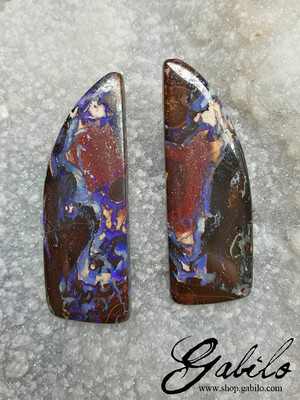 Boulder koroit opal pair 14x42 freeform 67.45 ct
