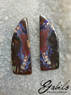 Boulder koroit opal pair 14x42 freeform 67.45 ct