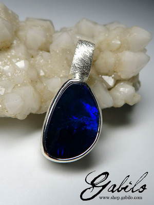 Black opal silver necklace