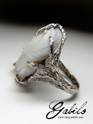 Agate rose silver ring