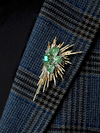 Emerald diamonds tsavorite yellow sapphire gold brooch