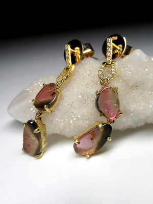 Tourmaline gold earrings with diamonds