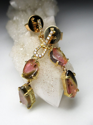 Tourmaline gold earrings with diamonds