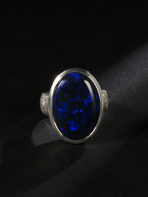 Black Australian Opal silver ring