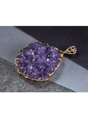 Big amethyst crystal gold pendant