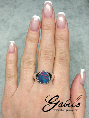 Doublet opal silver ring