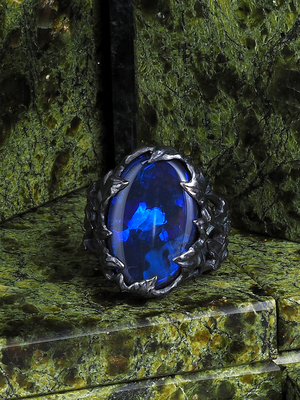 Black Opal silver ring - Chromatic Blue
