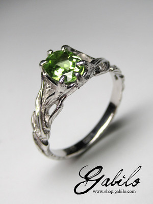 Chrysolite silver ring with gem report MSU
