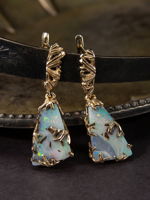 Boulder opal gold earrings 