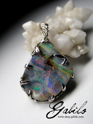 Boulder opal silver pendant