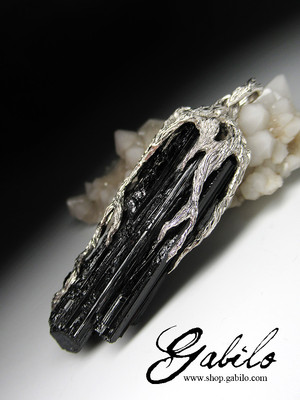 Schorl black tourmaline silver pendant