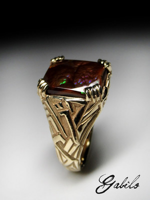 Men's fire agate gold ring 