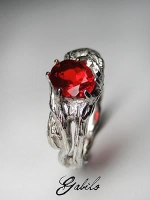 Fire Opal silver ring