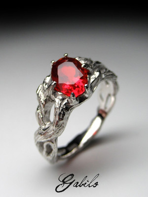 Fire Opal silver ring