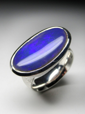 Black opal silver ring
