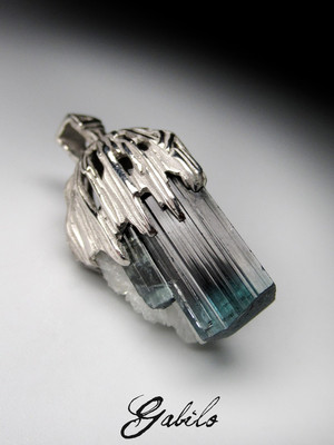 Polychrome tourmaline сrystal silver pendant