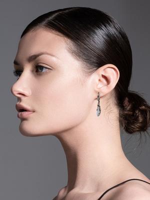 Long moonstone gold earrings