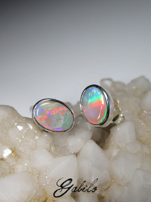 Opal silver stud earrings