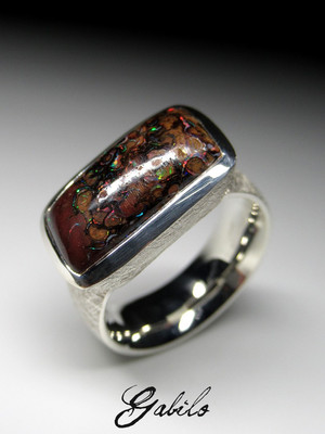 Men's koroit opal silver ring 