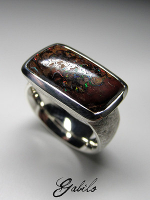 Men's koroit opal silver ring 