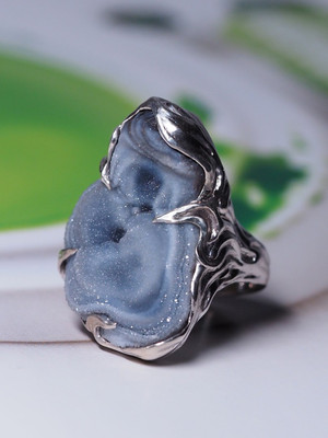 Agate Rose silver ring
